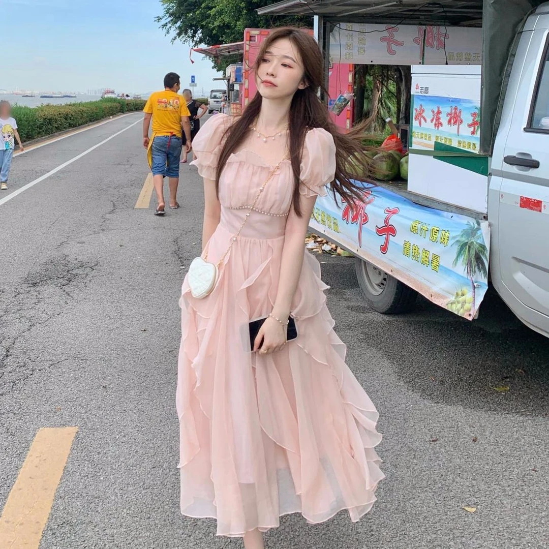 【律动莫兰迪】法式长裙夏季新款荷叶边仙女裙绝美气质温柔风连衣裙