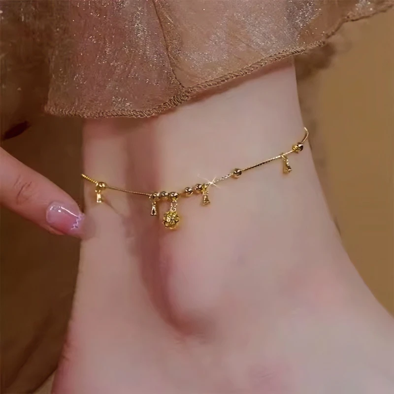 钛钢脚链 新中式转运珠风铃脚链女轻奢小众高级感百搭时尚足链女