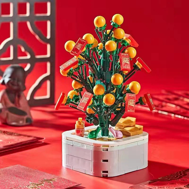 （拍一发二）吉祥年货礼物大吉大利积木花盆栽小颗粒拼装玩招财摆件