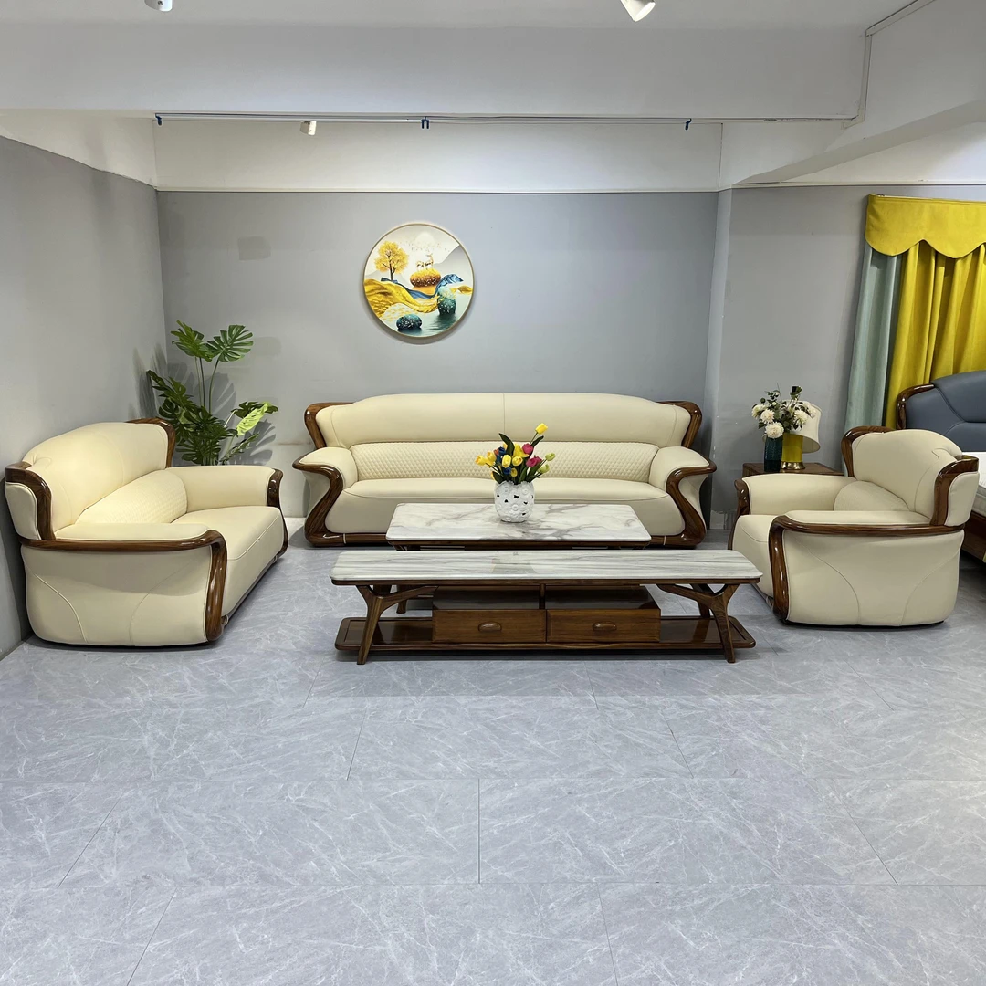 奢华乌金木头层牛皮沙发大户型组合124别墅时尚客厅新中式