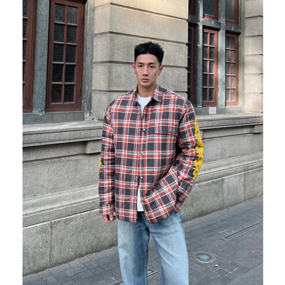 “克罗棉服”24FW十字架格子衬衫加棉外套棉服SL11935