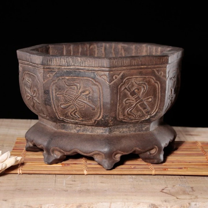 中国风禅意仿青石花盆盆景专用盆仿青石摆件雕刻工艺品装饰品花盆