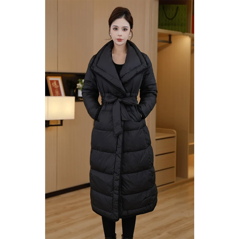 【香香夫人】2024冬新款收腰显瘦加厚中长款白鸭绒赫本风收腰羽绒服