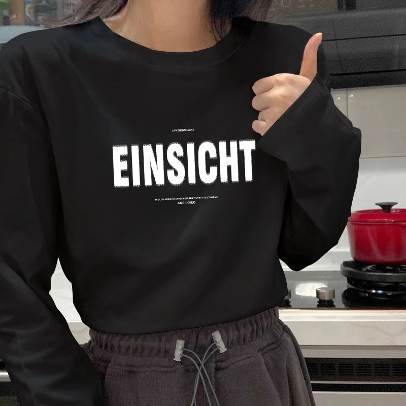 黑色长袖t恤女装2024新款早秋季内搭美式打底衫圆领修身体恤上衣