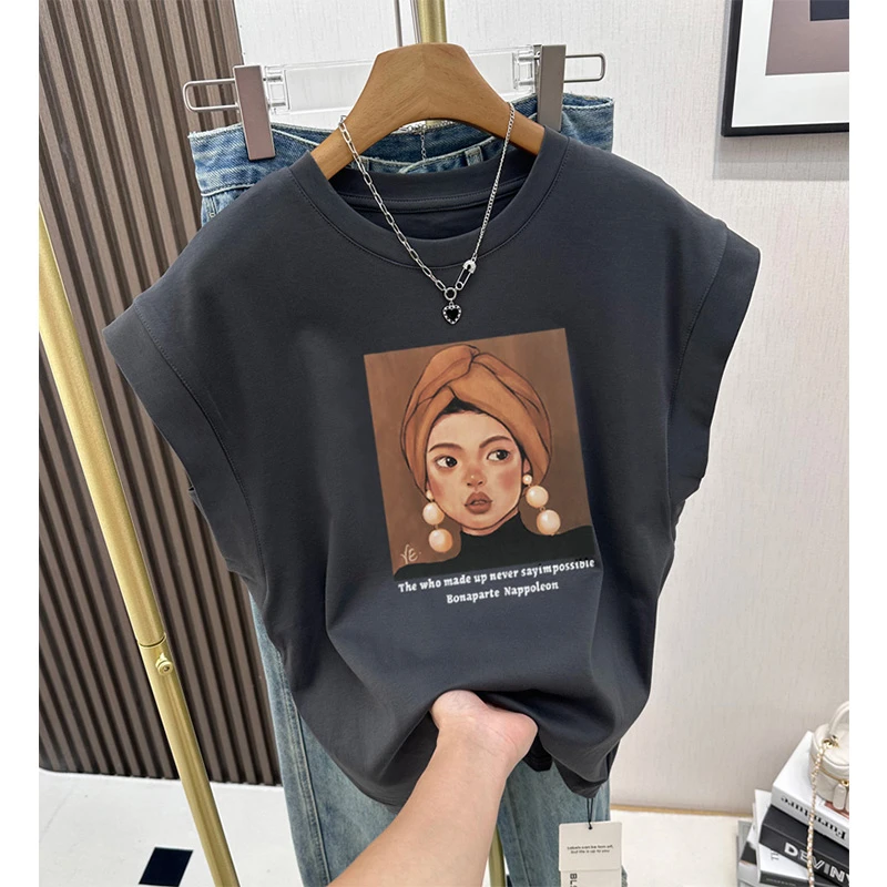 2024新款正肩无袖t恤女网红韩版休闲时尚百搭洋气减龄上衣背心夏