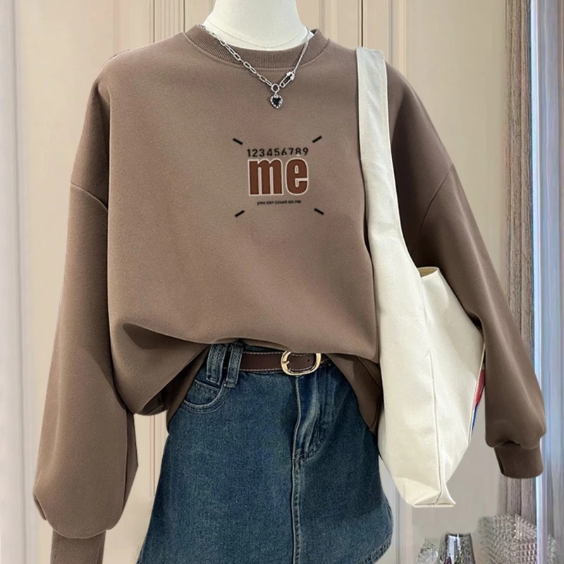 小个子圆领卫衣女宽松胖mm情侣显瘦加绒加厚高档春秋冬季上衣外套