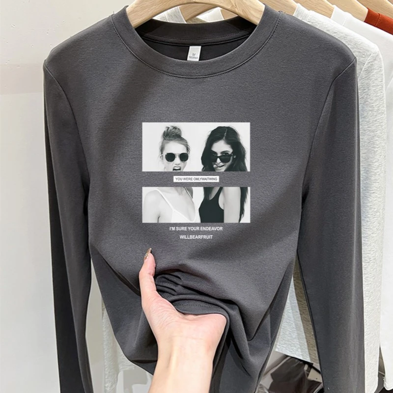 正肩爆款磨毛长袖t恤女士时尚百搭洋气高档内搭打底衫设计感上衣