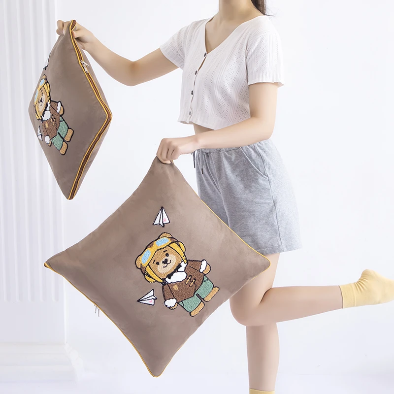 TeddyBear/泰迪熊车载二合一可爱两用垫腰抱枕被子靠垫被靠垫被车