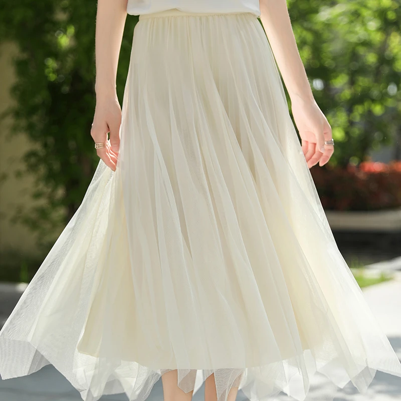 2024秋款气质不规则网纱半身裙 优雅显瘦百搭长裙