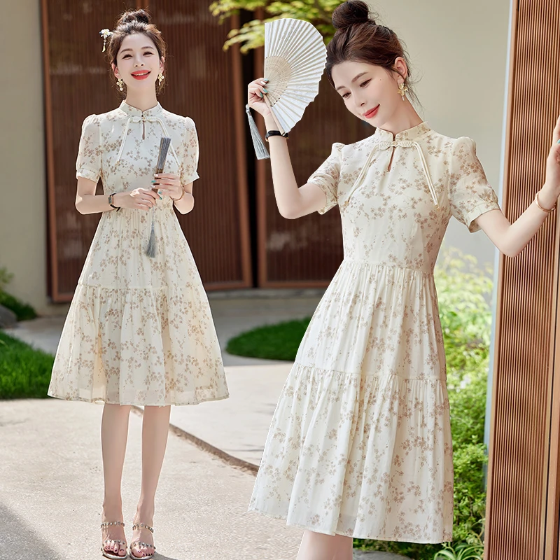 夏装新款时尚气质显瘦新中式连衣裙