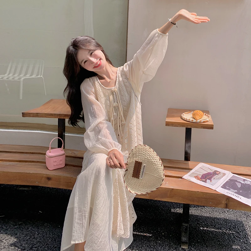 大现货足 秋装法式镂空连衣裙叠穿两件套005 9955