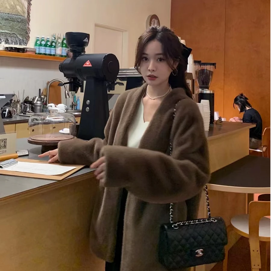 秋冬新款皮毛一体仿水貂毛中长款宽松显瘦百搭慵懒气质女外套网红