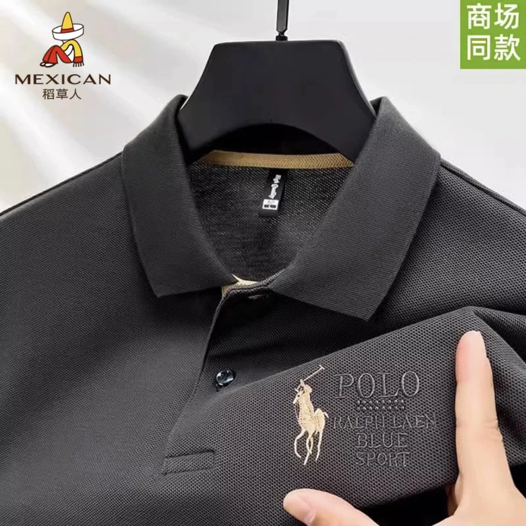 Mexican/稻草人夏季新款T恤男士爸爸POLO衫商务翻领刺绣宽松透气·