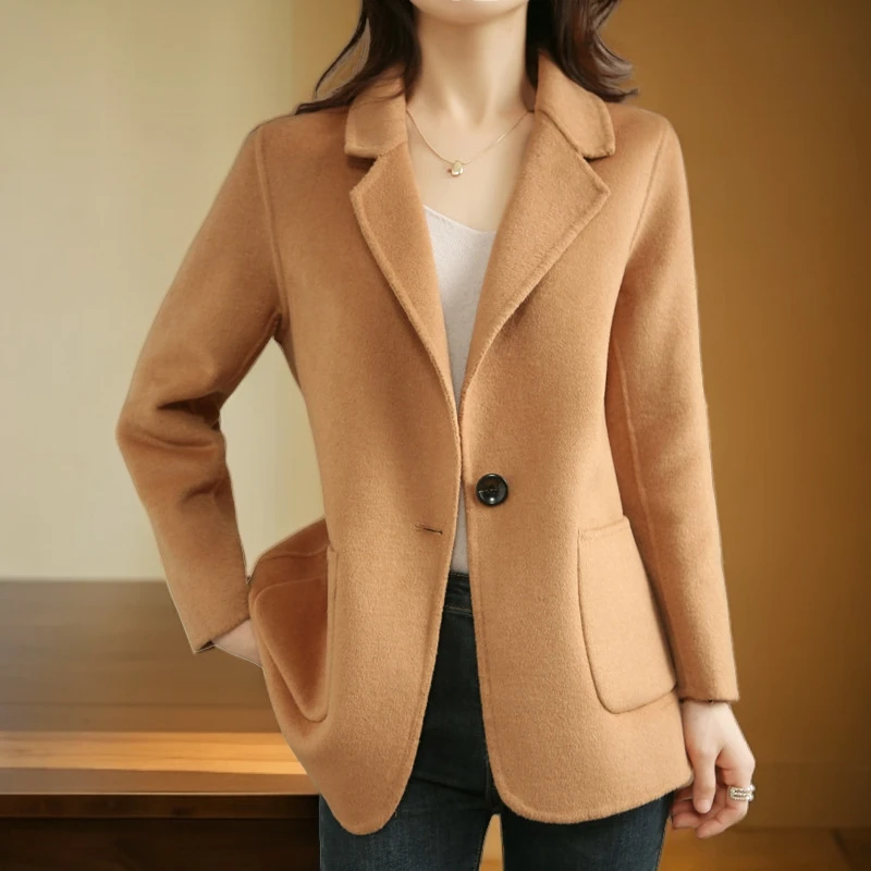 【粉丝福利】双面纯羊毛大衣西装领短款外套女中年百搭时尚气质大衣