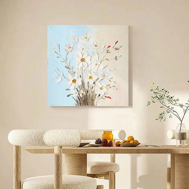 忒派臻品捡漏<清雅>60x60奶油风清新花卉手绘油画餐厅卧室装饰画