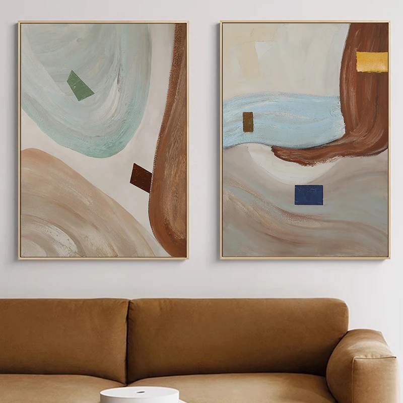 忒派《半湖佳酿》原创咖啡灰抽象手绘油画现代奶油客厅沙发背景挂画