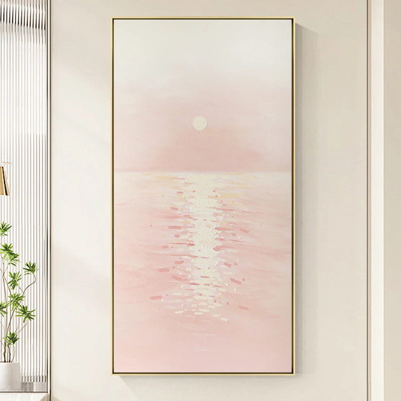 忒派粉色治愈系唯美日出油画《晨光II》奶油风日出东方客厅玄关挂画