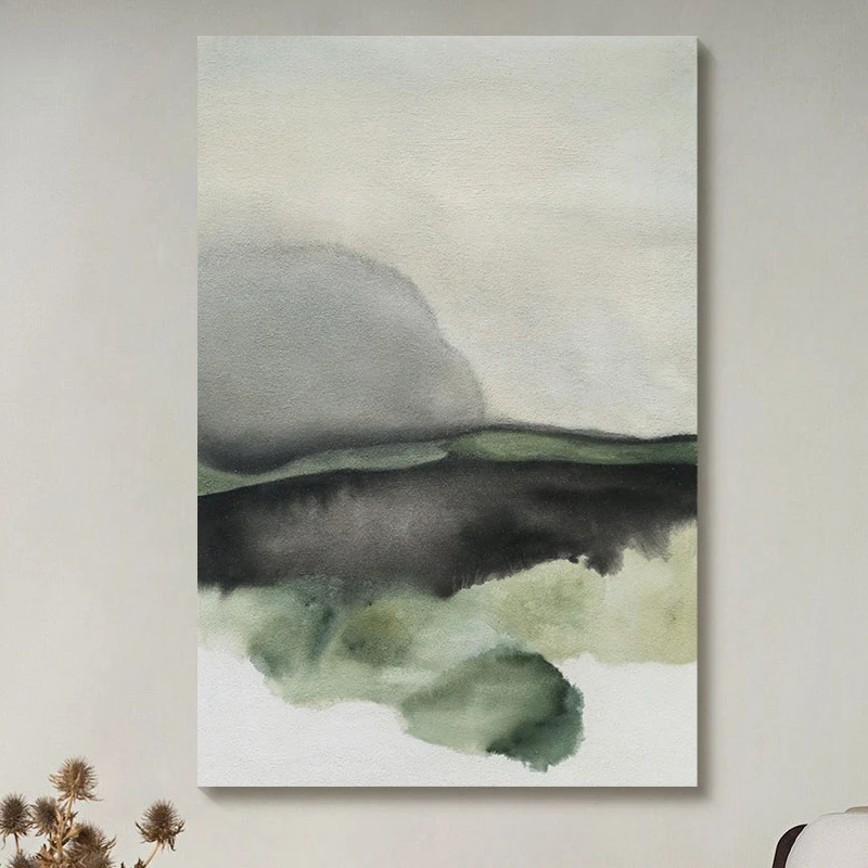 忒派新中式水墨写意《青山如黛》抽象山水风景油画客厅装饰画玄关画