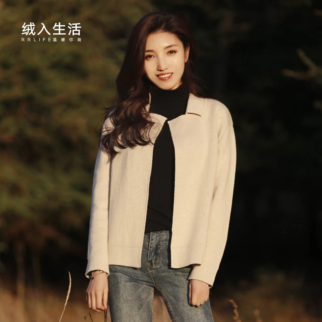 RRLIFE/绒入生活【绒悦】纯山羊绒西装领气质知性翻领短款夹克外套