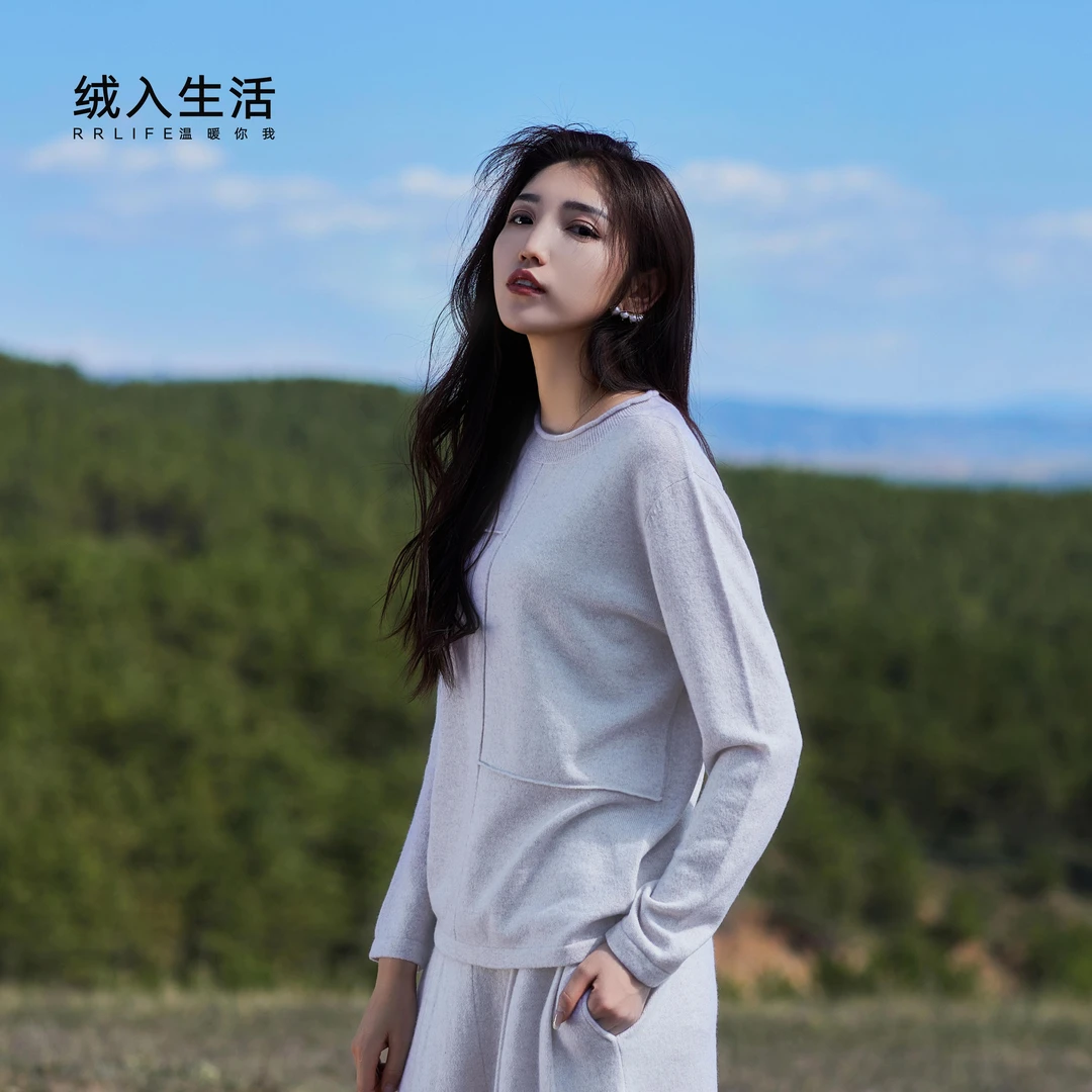 RRLIFE/绒入生活【绒舒】纯山羊绒2024春夏新款半高领卷边百搭套衫