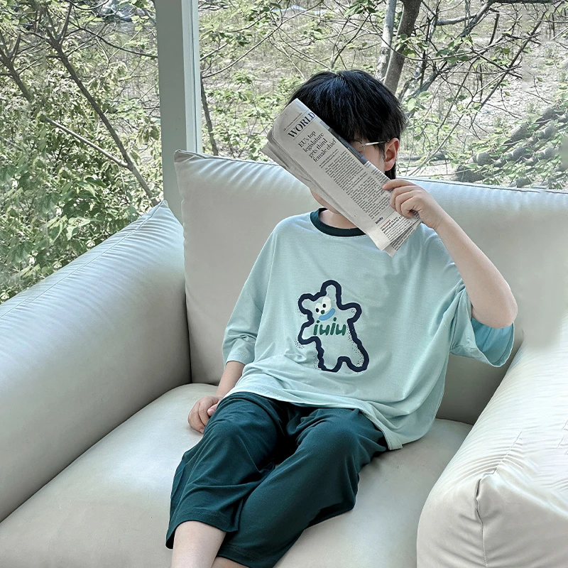 儿童家居服套装夏款短袖2025新款夏季男童洋气休闲短袖套装TZW832