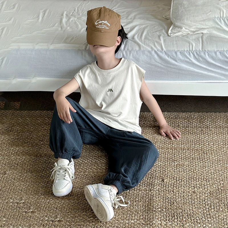 多巴胺男童背心夏款2024新款儿童透气薄款时髦潮流无袖男孩上衣潮