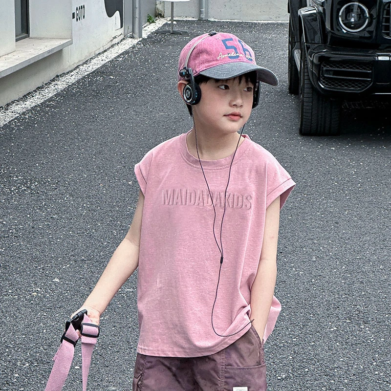 男童短袖背心2025夏季新款儿童洋气无袖男孩时髦帅气童装潮BXW27