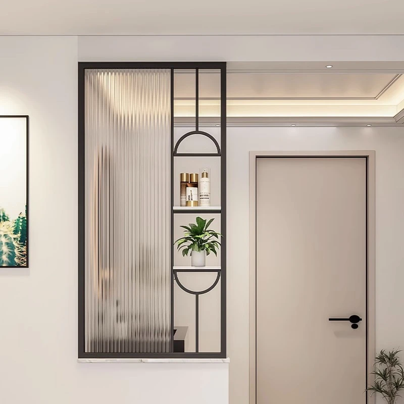 现代简约卫生间长虹玻璃半墙小屏风轻奢干湿区洗手台隔断客厅铁艺