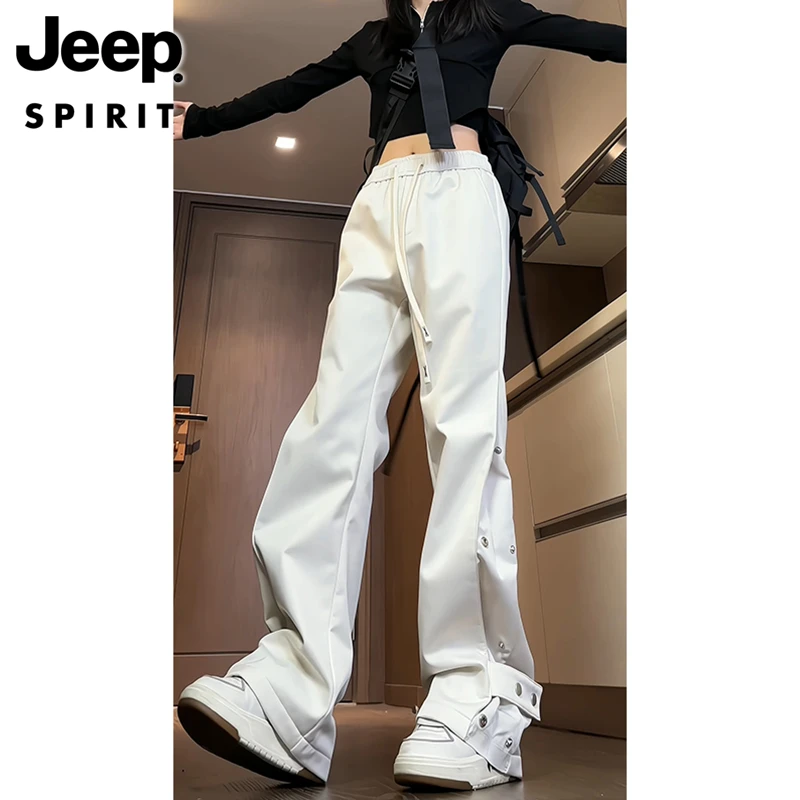 JEEP SPIRIT 吉普运动 软壳冲锋裤男女春秋季潮牌微喇排扣工装裤