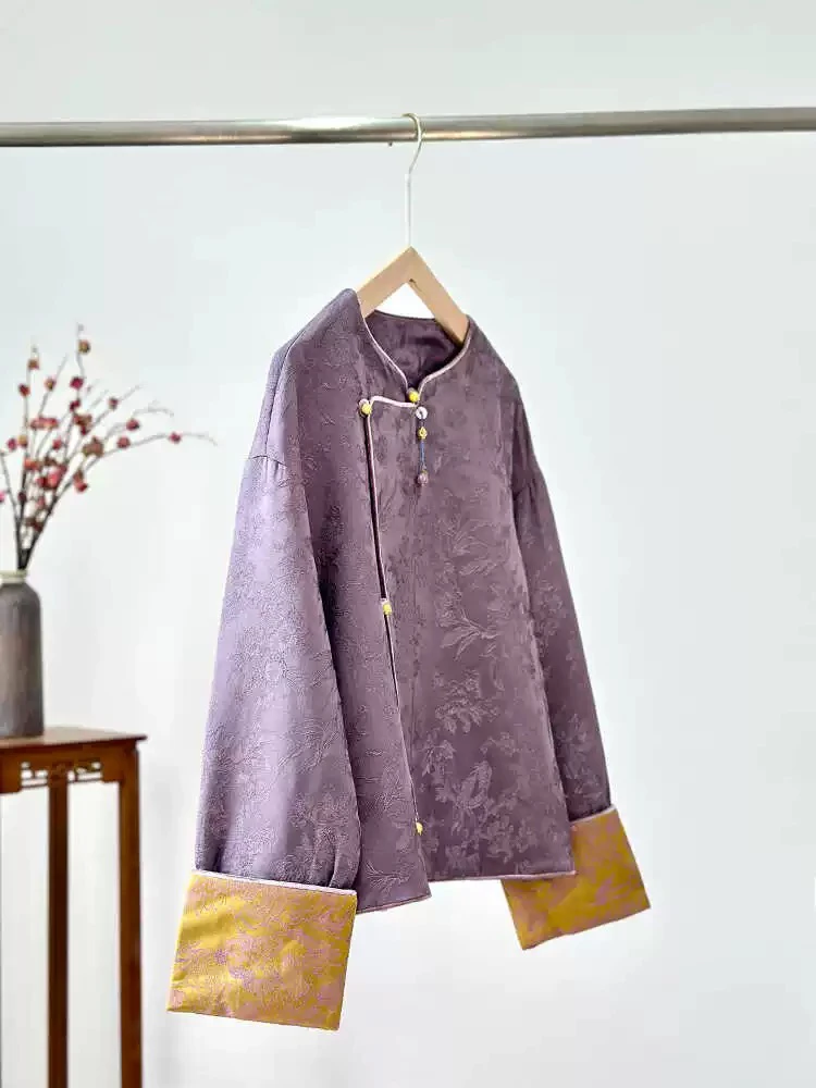 【紫芊】2024新中式秋冬加棉真丝棉衣