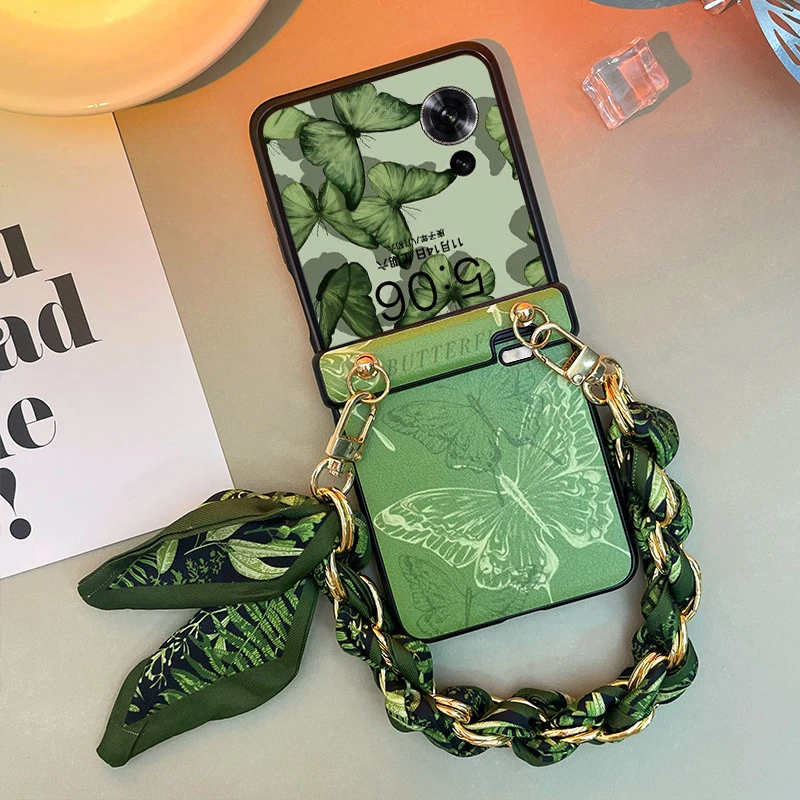 新款适用荣耀MagicVFlip手机壳NovaFlip绿色ZFlip6蝴蝶手提丝巾链