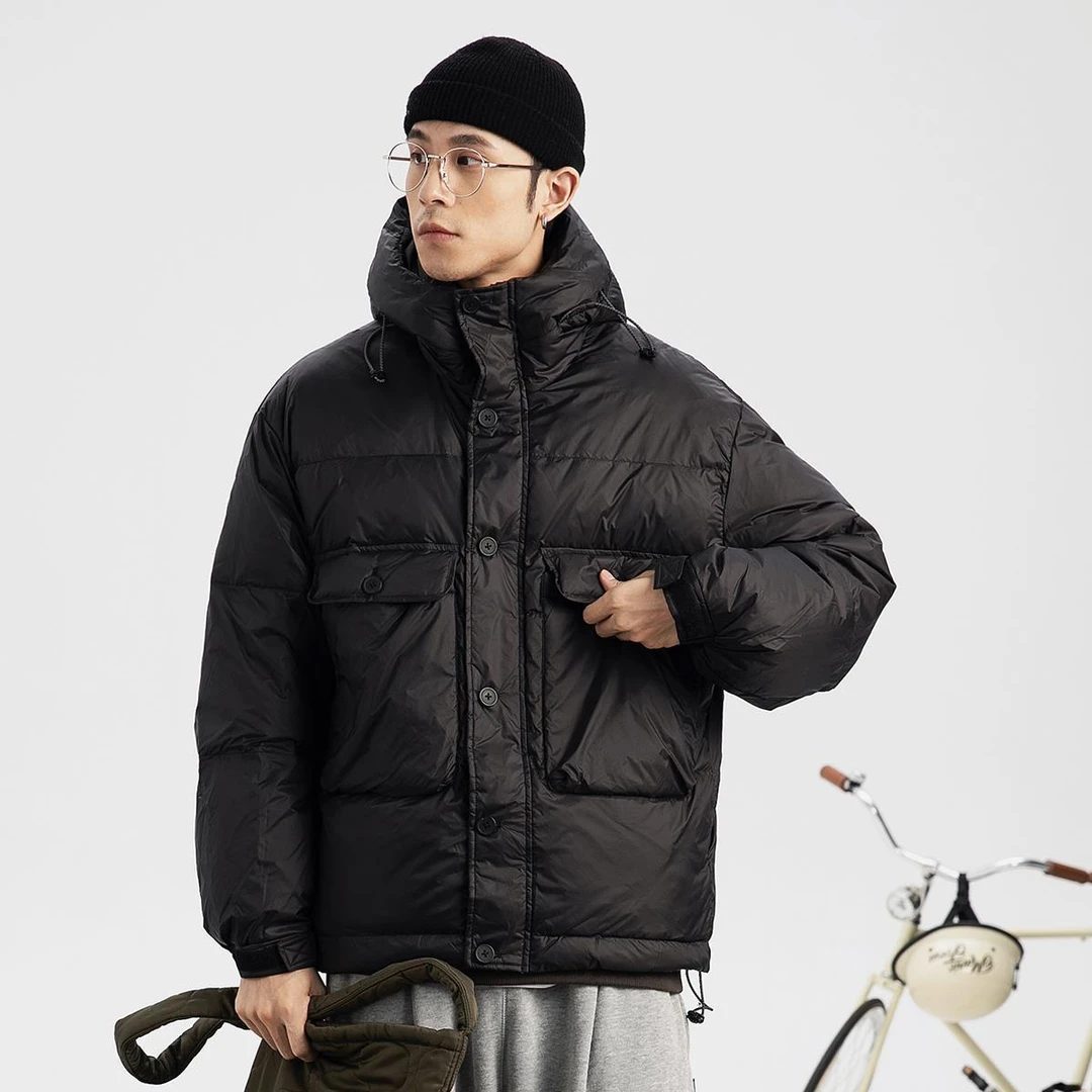 冬季羽绒服男连帽工装大口袋纯色外套美式加厚休闲保暖派克上衣潮