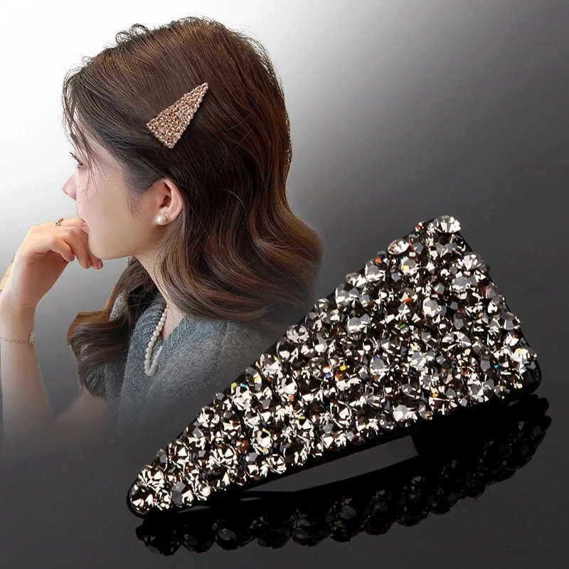 刘海夹网红2024新款水钻发夹三角形BB夹侧边碎发边夹满钻轻奢发饰