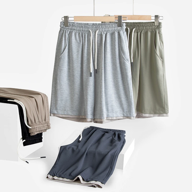 夏季薄款休闲短裤男宽松男士冰丝篮球裤子运动五分拼接卫裤中裤