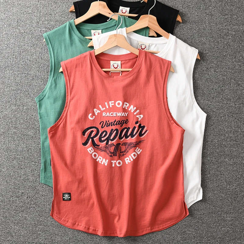 外贸男装 日单夏季男士纯棉背心 字母印花无袖T恤男士大码背心男