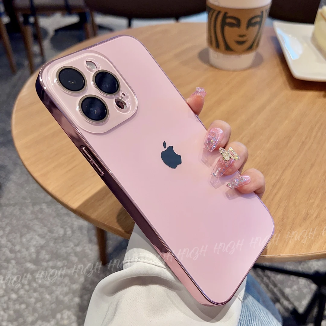 带镜头膜高级冰粉色原机质感苹果14promax手机壳简约iPhone13潮12