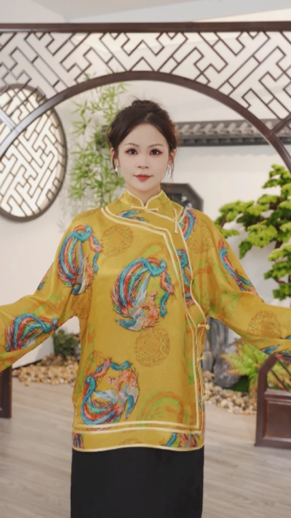 【凤凰团花】--新中式香云纱国风女装太太服桑蚕丝高级定制优雅丝绸