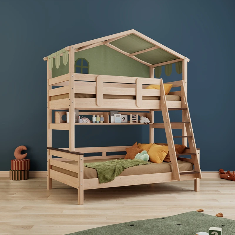 七彩人生实木上下铺儿童床双层床子母床上下床树屋高低床两层定制