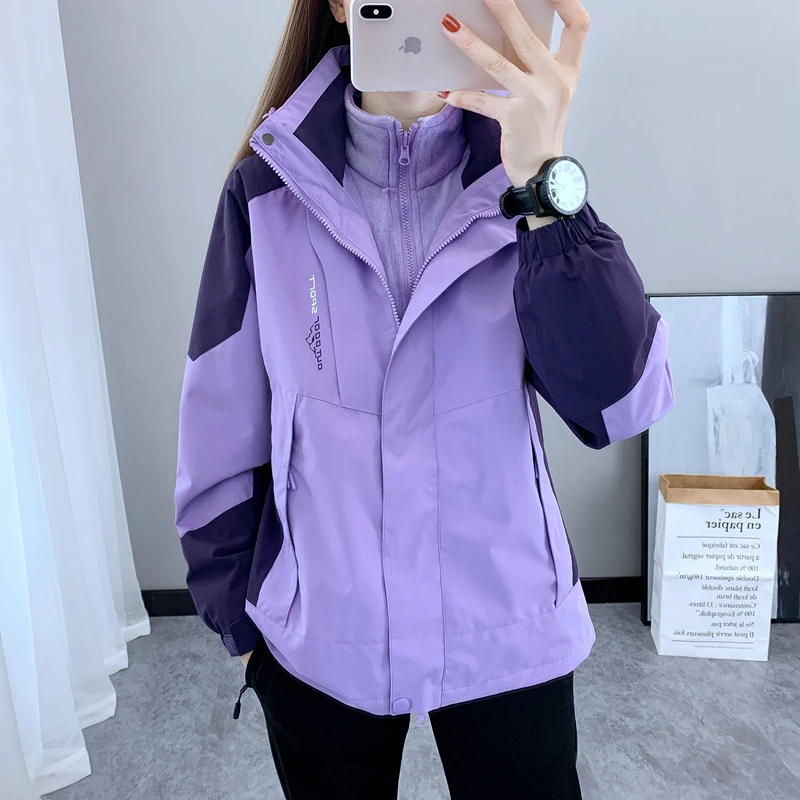 户外三合一两件套男女情侣款防水冲锋衣夹克加绒内胆外套加厚徒步
