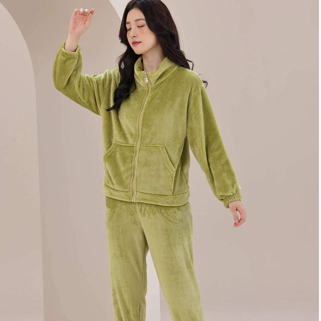 2024冬季睡衣女秋冬季加厚珊瑚绒可外穿法兰绒睡裤套装家居服套装