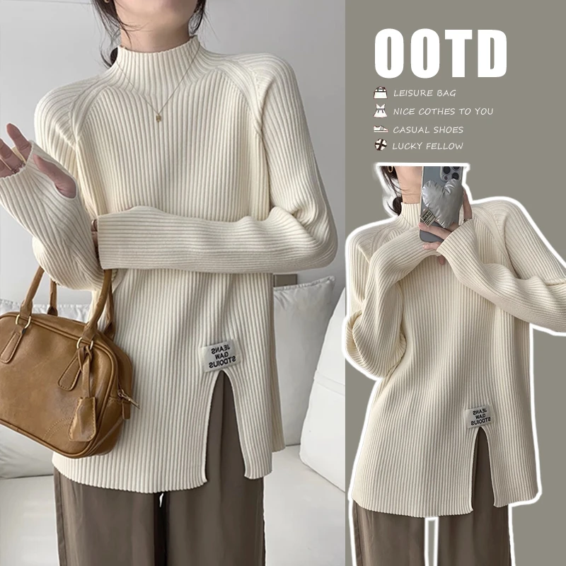 孕妇装秋装2025新款开叉时髦百搭针织上衣潮妈时尚春秋款气质毛衣