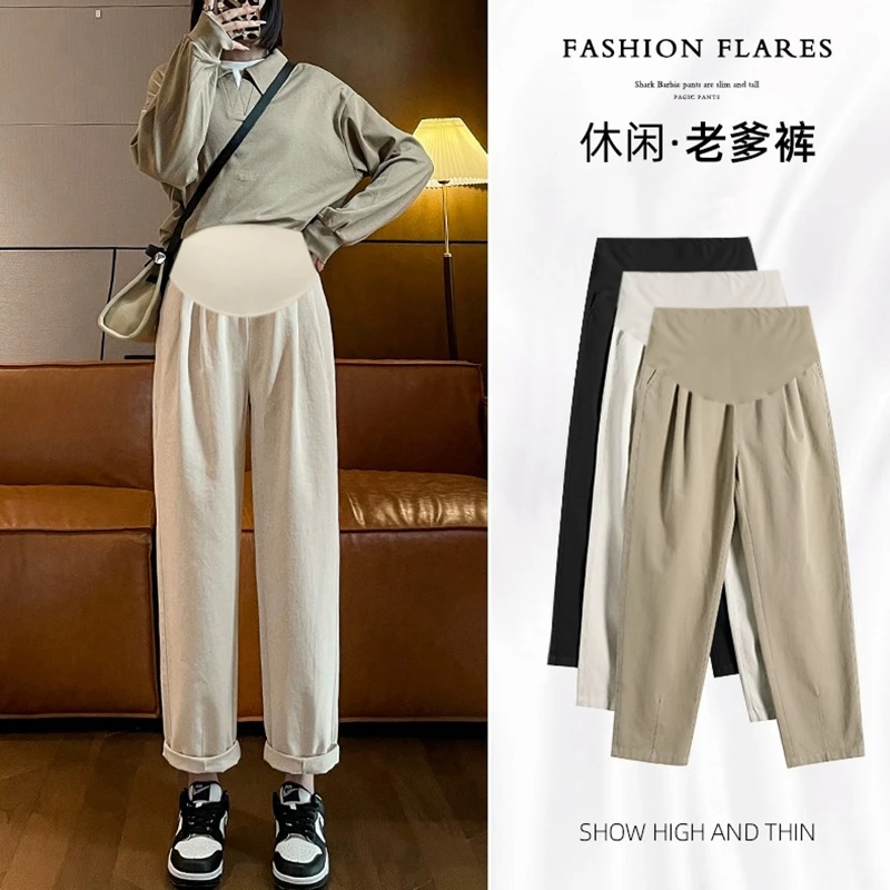 孕妇裤2025春夏季宽松工装裤九分裤阔腿裤托腹老爹直筒萝卜哈伦裤