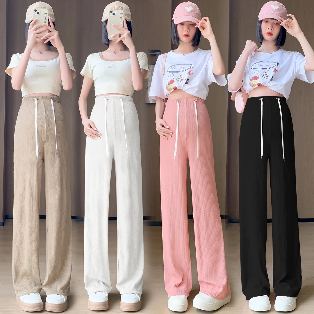 孕妇裤夏季2025新款猪鼻扣抽绳垂感外穿长裤孕后可穿窄版阔腿裤