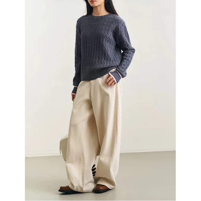 100%绵羊毛时尚百搭绞花女式羊毛衫24DAK0925