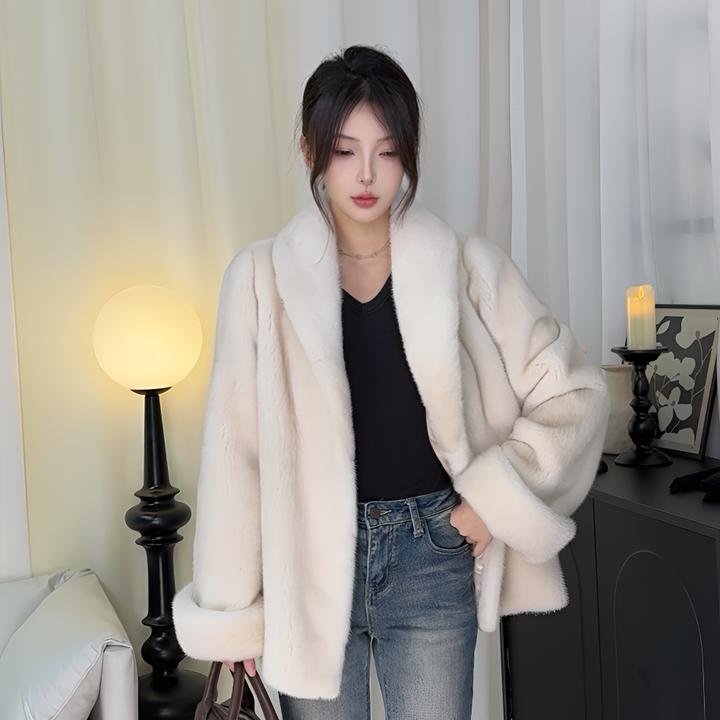 【鸶鸶】进口天鹅绒小母貂大衣女整貂年轻气质名媛水貂外套冬季翻领