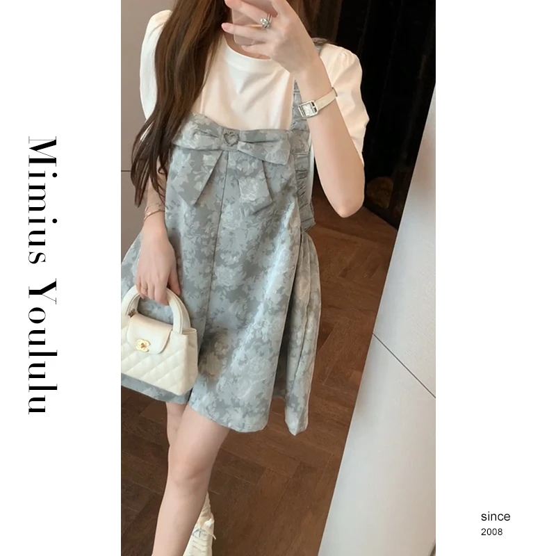 【mimius】&喵喵【济州手记】蝴蝶结方领清凉宽松背带裤 F05227