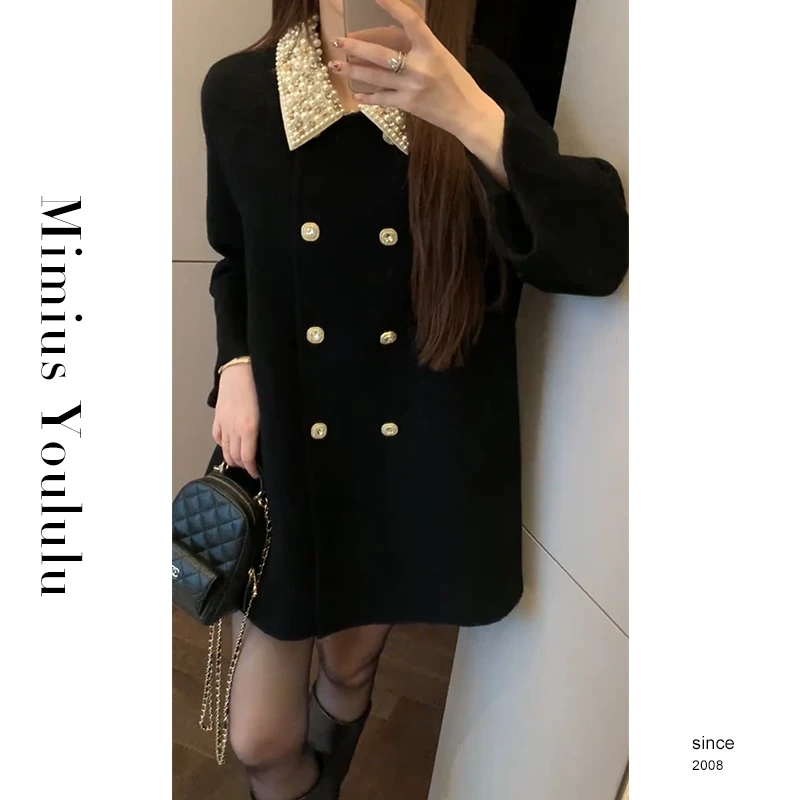 【mimius】&七七 MIU系钉珠绵羊毛鹅绒呢大衣（领子可拆卸） F10184