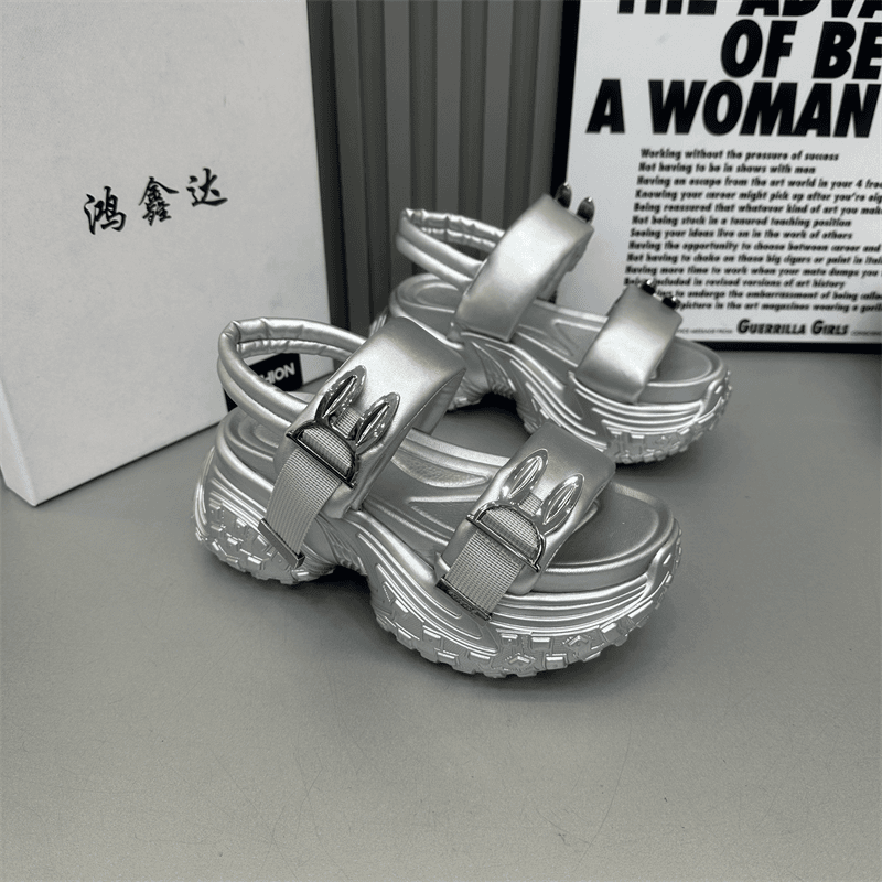 女士舒适时尚百搭夏季黑色软底厚底露趾潮流透气高跟外穿网红女鞋