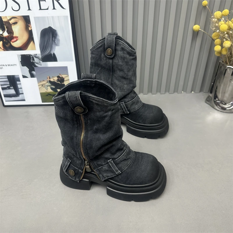 女士高筒马丁靴英伦风靴子时尚休闲百搭透气复古厚底高帮圆头潮鞋