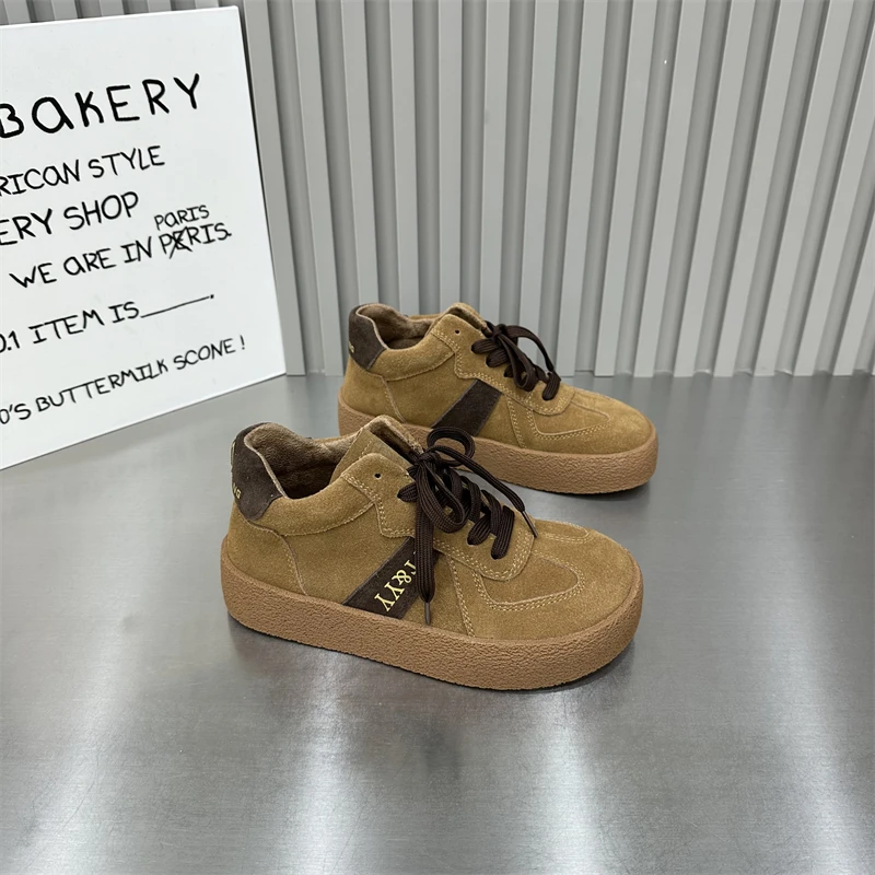 女士休闲百搭潮鞋厚底加绒ins高帮系带鞋子时尚秋冬圆头秋季女鞋